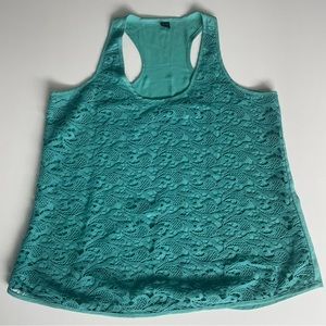 Elegant and Charming Sleeveless Tank Style Green Guipure Lace Top Blouse